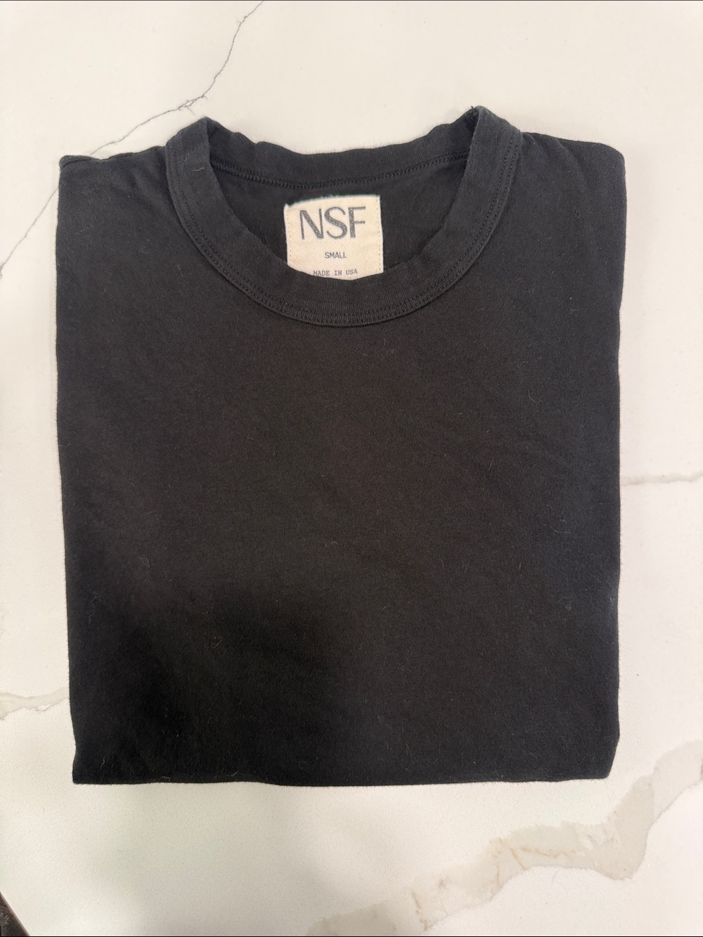 NSF women’s  Classic crew neck, slim fit T-Shirt in Black small raw seams